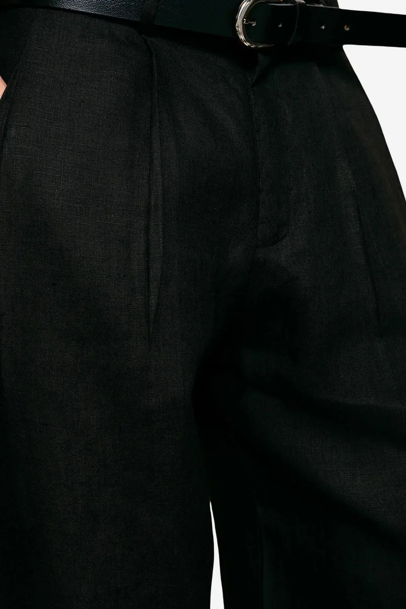 Giesto Black GIESTO Pleated Linen Straight Leg Pants for Men | Best Price UAE
