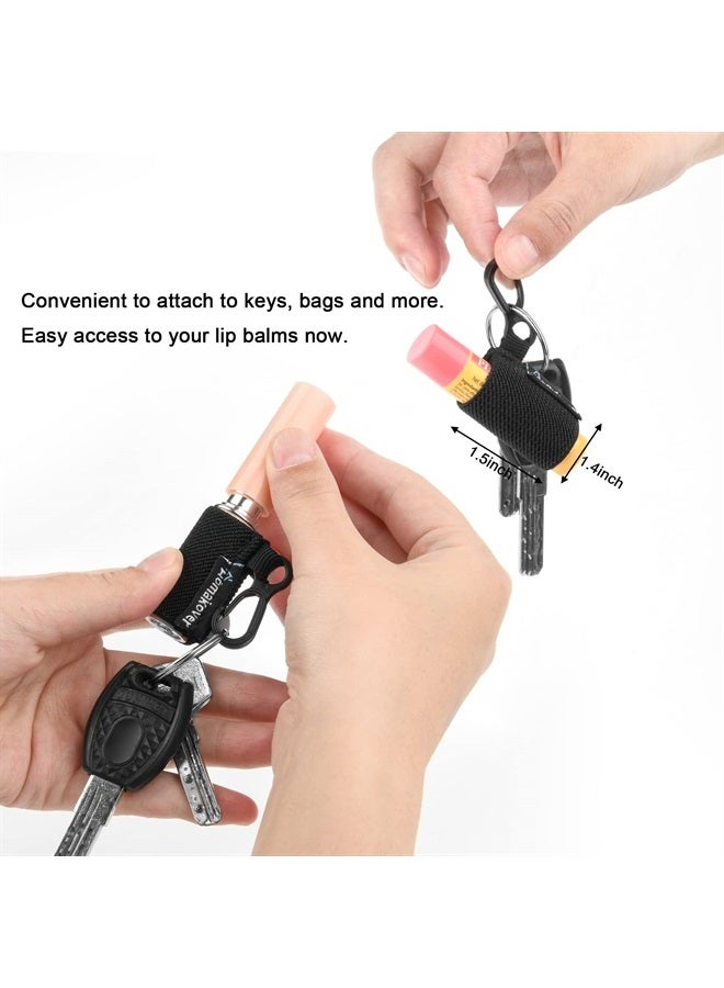 Homakover 12 Pack Compact Clip-On Chapstick Holder Keychain in 12 Colors,Lip Balm Sleeves with Clip, Fits Most Standard Lip Balm,Tight-Knit Elastic Lip Balm Keychain Holder (Black) - Image 2