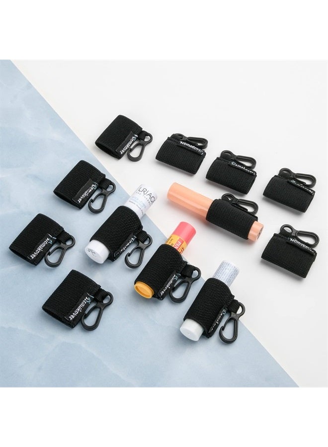 Homakover 12 Pack Compact Clip-On Chapstick Holder Keychain in 12 Colors,Lip Balm Sleeves with Clip, Fits Most Standard Lip Balm,Tight-Knit Elastic Lip Balm Keychain Holder (Black) - Image 4