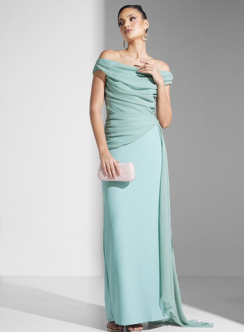 نمشي x فستان مكشكش مكشوف الكتفين مع درب - Image 5