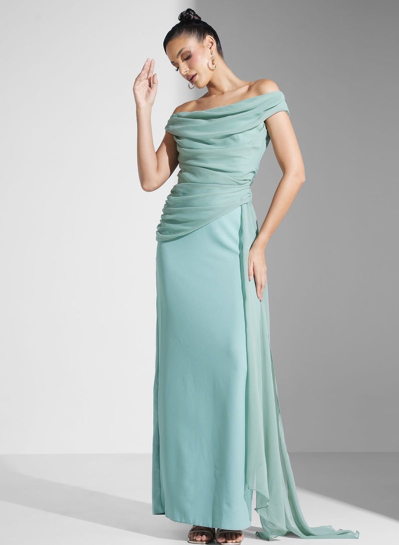 نمشي x فستان مكشكش مكشوف الكتفين مع درب - Image 1