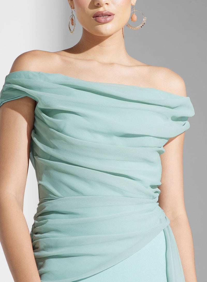 نمشي x فستان مكشكش مكشوف الكتفين مع درب - Image 4