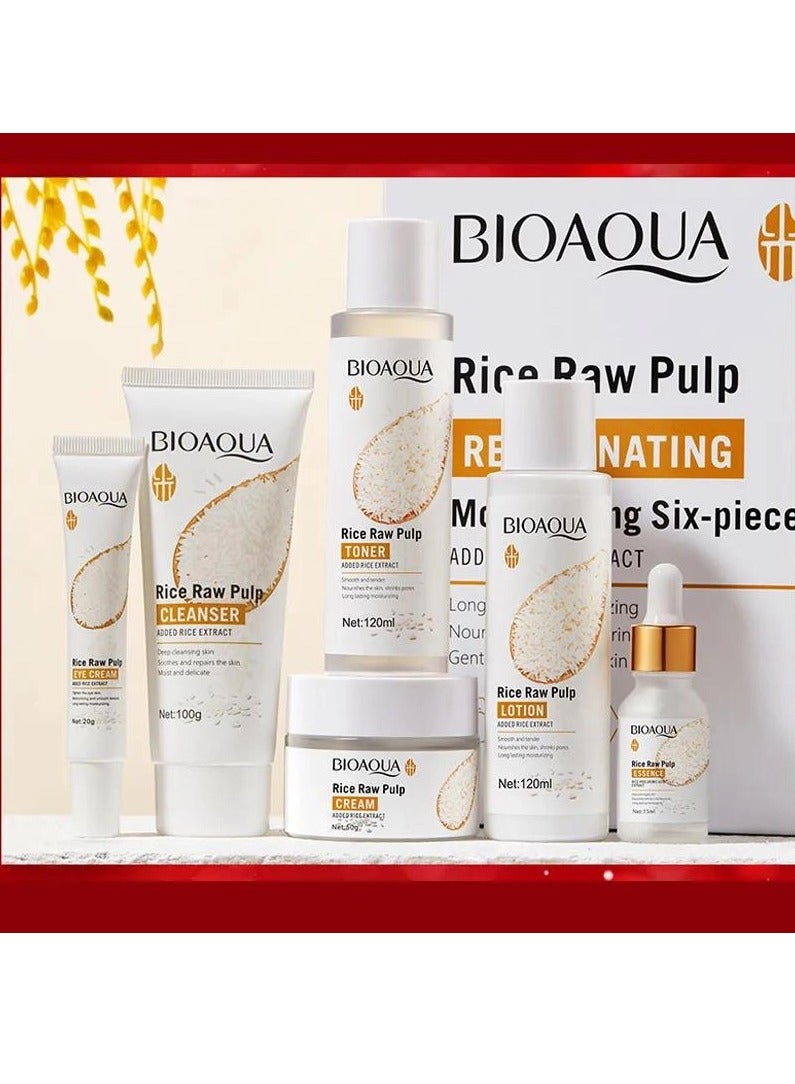 BIOAQUA 6 Pack Anti Aging Moisturizing Rice Raw Pulp Face Cleanser, Soap, Toner, Facial Essence Serum, Face Lotion Cream Moisturizer  - Image 4