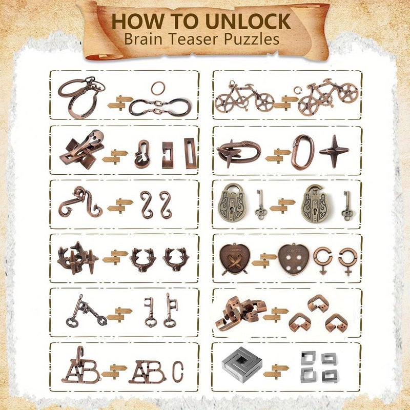 Metal Brain Teaser Puzzle Set Small Size Cupid Caged ABC Disentanglement Educational Toy Funny Gift For Adults - Image 5