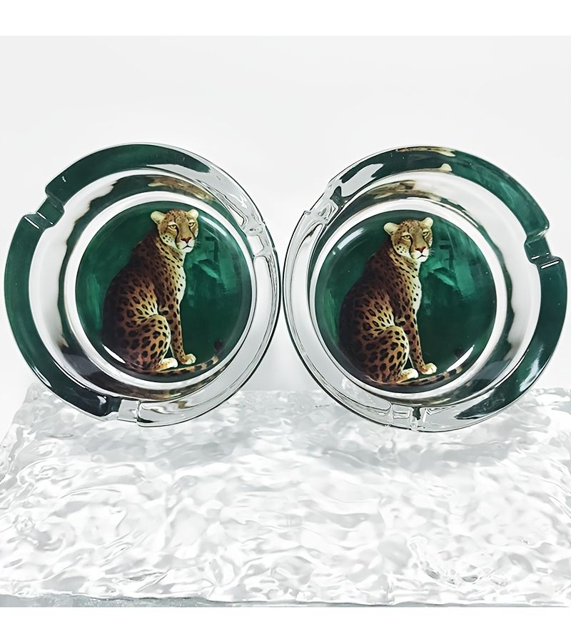 Fashionable Creative Leopard Print Glass Ashtray 3.34 Inch Round Home Decorative Ornament Gift For Friends - Image 3