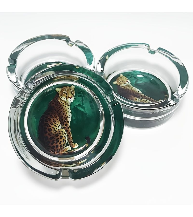Fashionable Creative Leopard Print Glass Ashtray 3.34 Inch Round Home Decorative Ornament Gift For Friends - Image 2