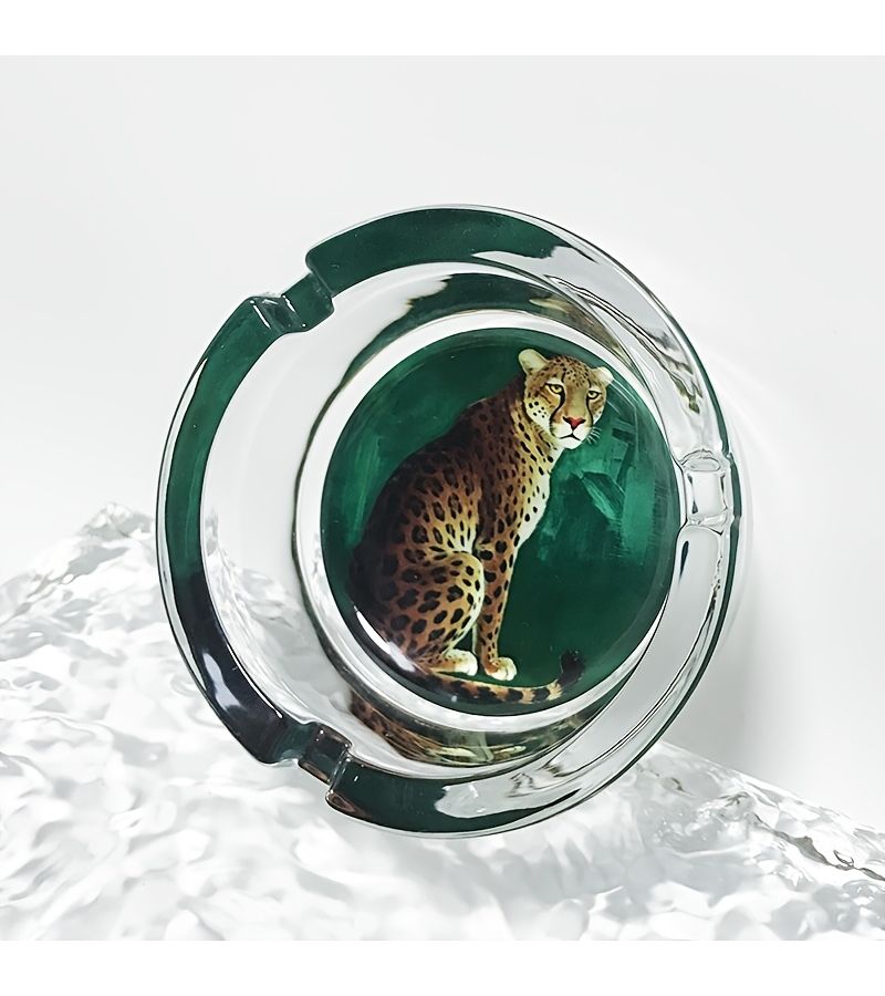 Fashionable Creative Leopard Print Glass Ashtray 3.34 Inch Round Home Decorative Ornament Gift For Friends - Image 1