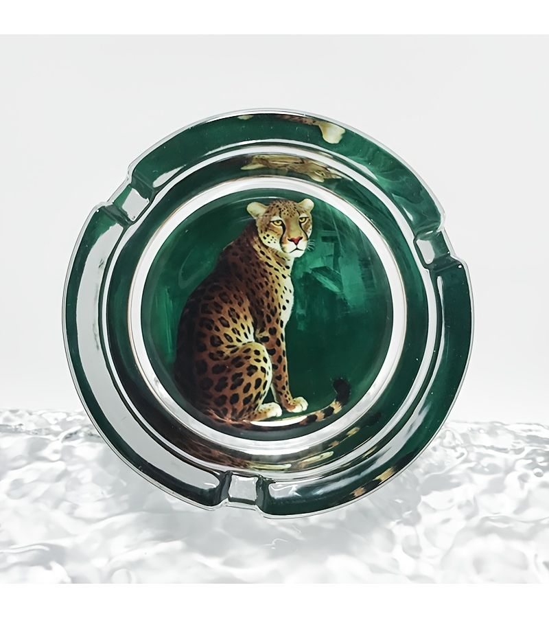 Fashionable Creative Leopard Print Glass Ashtray 3.34 Inch Round Home Decorative Ornament Gift For Friends - Image 4