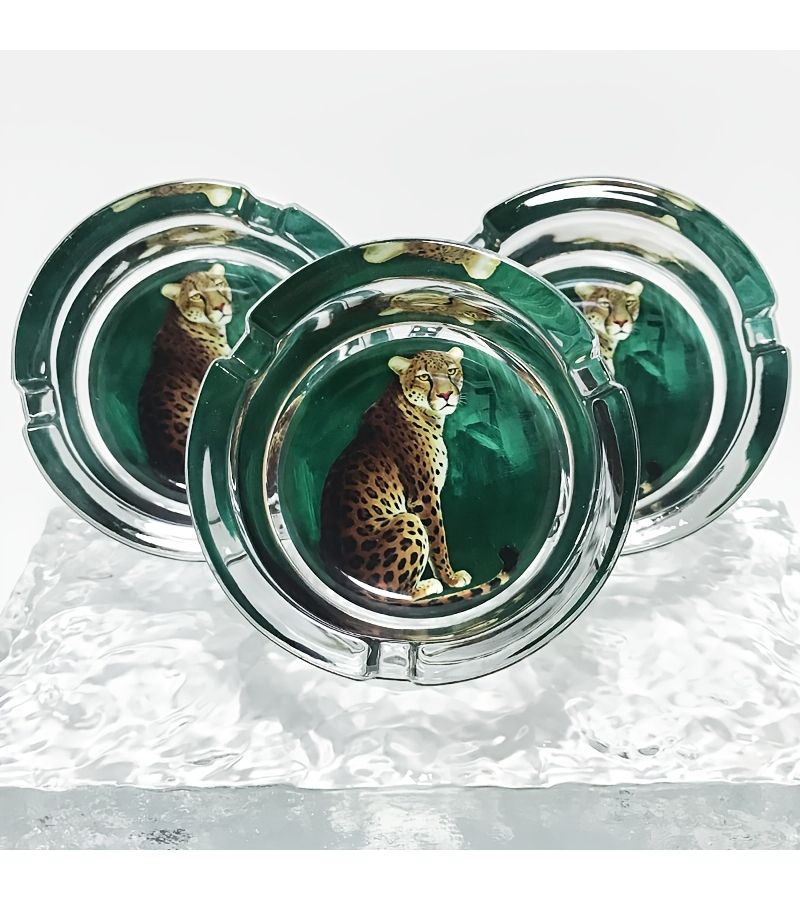 Fashionable Creative Leopard Print Glass Ashtray 3.34 Inch Round Home Decorative Ornament Gift For Friends - Image 5