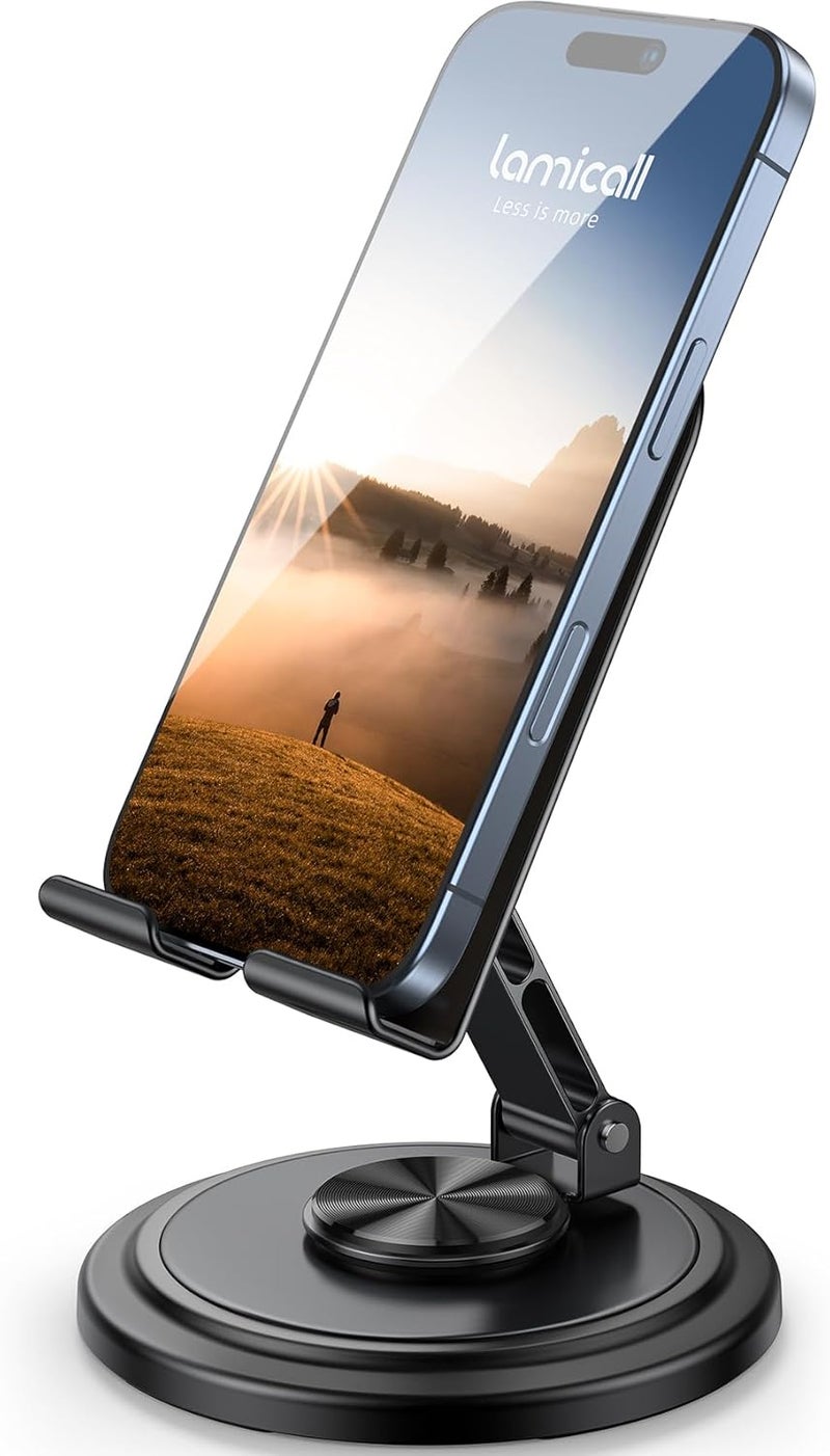 Lamicall Adjustable Phone Stand for Desk - 360 Rotating Foldable Cell Phone Holder Desktop Portable Cellphone Stand, Office Desk Accessories for iPhone 17 16 15 14 13 Pro Max, 4-10” Smartphones, iPad - Image 1