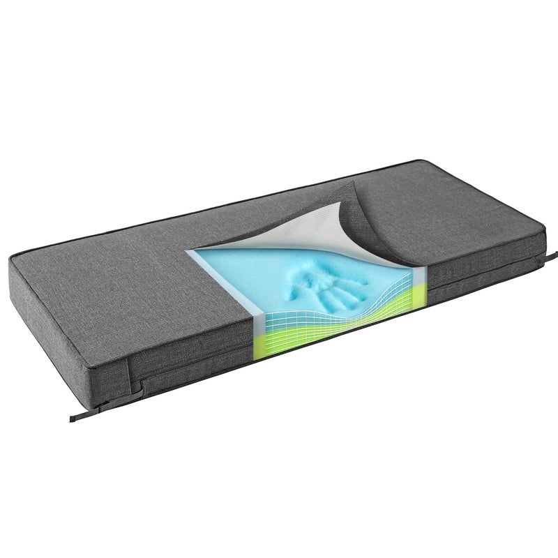 SUNROX Gel Memory Foam Bench Cushion with Ties Ultra Durable Water Resistant FadeShield OutdoorIndoor Universal Bench Seat Pads 45 x 16 x 4 inch Midnight