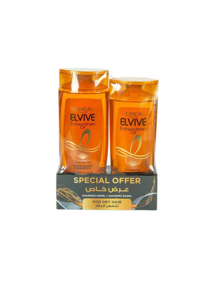 L'OREAL PARIS Elvive Extraordinary Oil Nourishing Shampoo Pack of 2, 400+400 ml  - Image 2