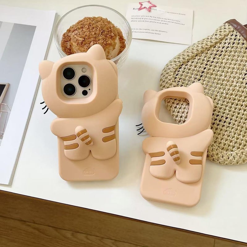 QoKcoahn Case Compatible with iPhone 13,Cute 3D Kawaii Funny Cartoon Cat Hide and Seek Cover Soft Silicone Gel Drop Protector for Women Girls - Image 3