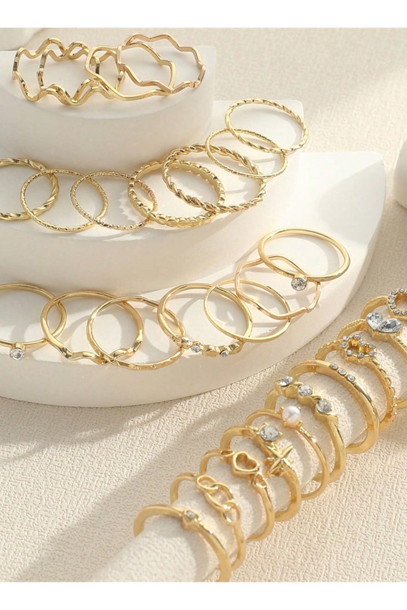 Women’s Rings Set Consisting Of 28 Pieces In Gold Color – Women’s Accessories Consisting Of 28 Rings In Various Designs - Image 2