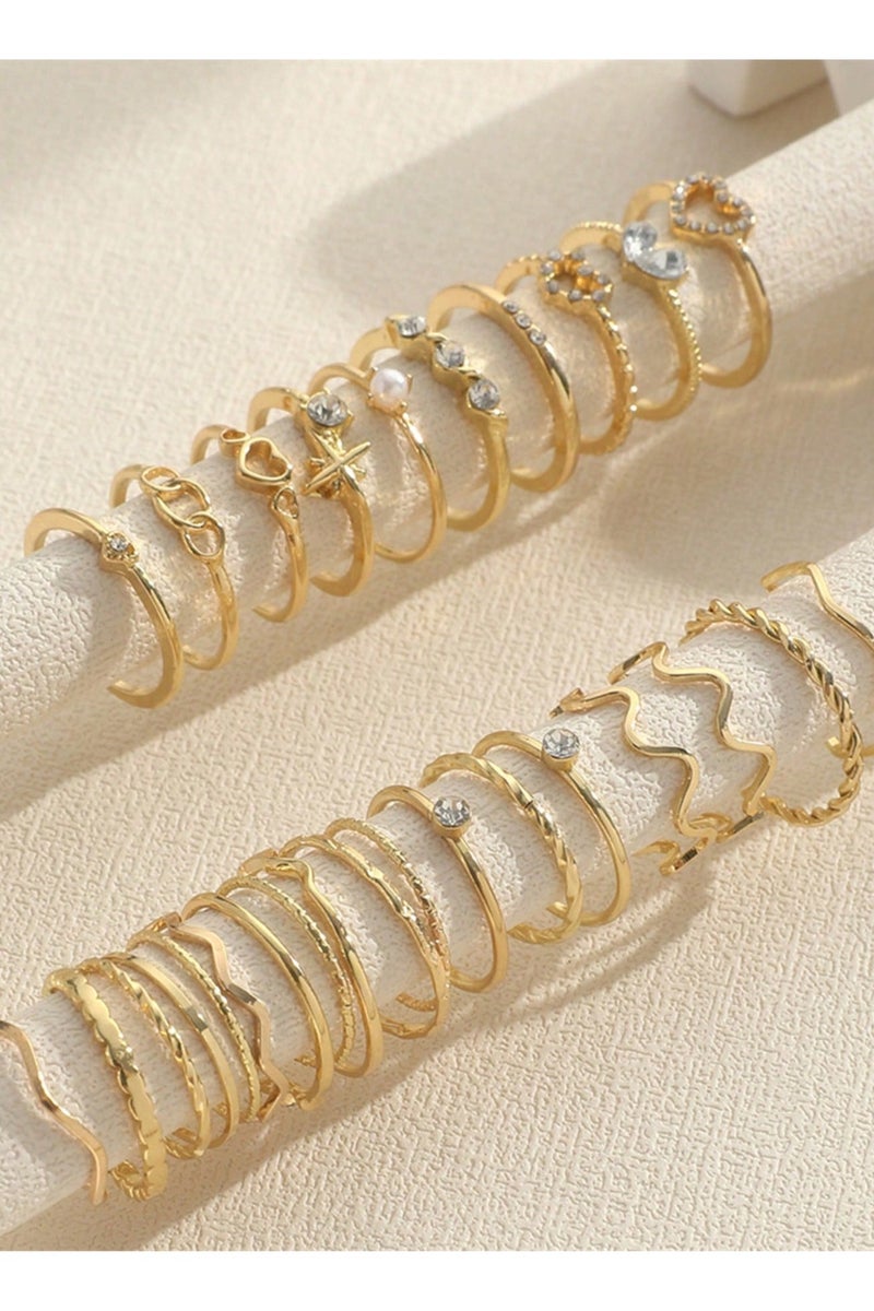 Women’s Rings Set Consisting Of 28 Pieces In Gold Color – Women’s Accessories Consisting Of 28 Rings In Various Designs - Image 3