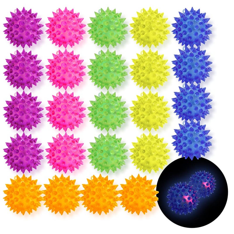 Deermon 24 Pack Rubber Blinking Squishy Stress Relief Sensory Ball Toys LED Flashing Fidget Spiky Therapy Balls or Kids Teens Adults Stress Relief Party Favors - Image 3