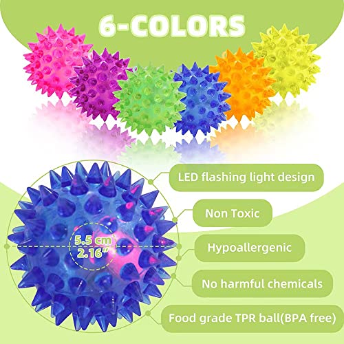 Deermon 24 Pack Rubber Blinking Squishy Stress Relief Sensory Ball Toys LED Flashing Fidget Spiky Therapy Balls or Kids Teens Adults Stress Relief Party Favors - Image 5
