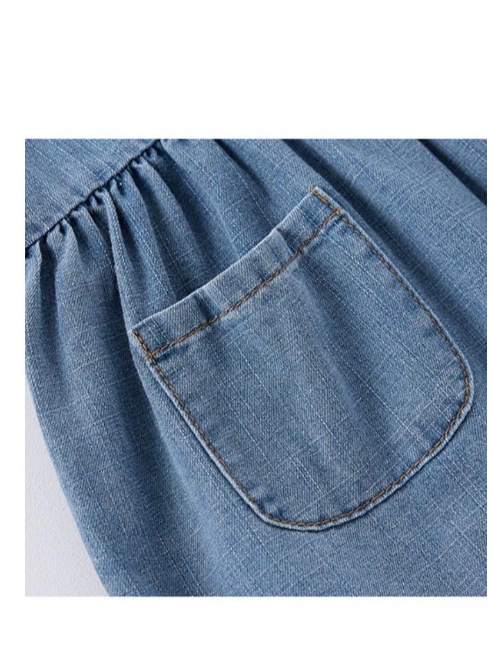 New Baby Jumpsuit With A Stylish And Cute Lapel Denim Crawling Suit - Image 4