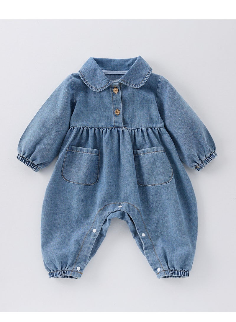 New Baby Jumpsuit With A Stylish And Cute Lapel Denim Crawling Suit - Image 1