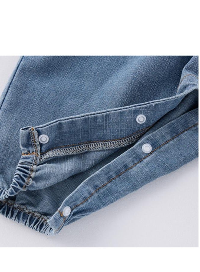 New Baby Jumpsuit With A Stylish And Cute Lapel Denim Crawling Suit - Image 5