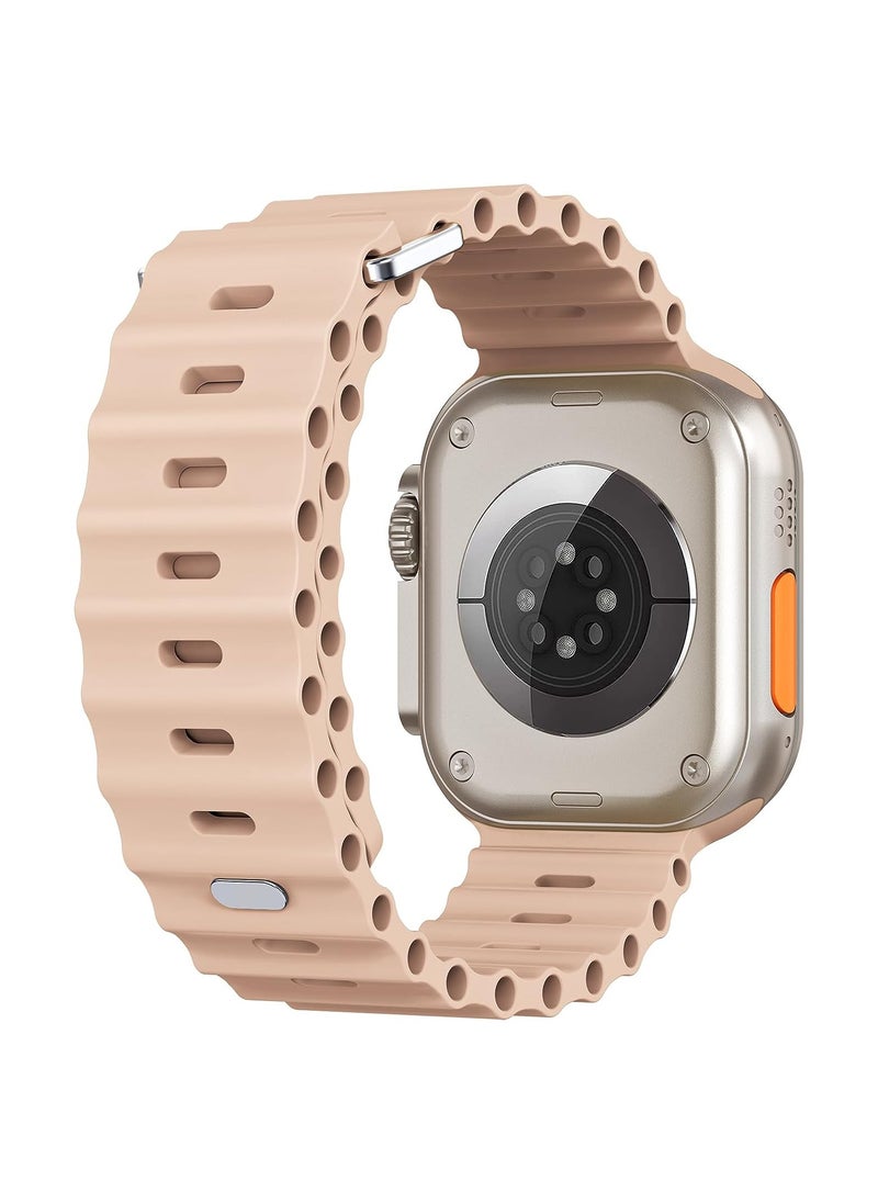 Color Fans - Soft Silicone Ocean Sports Strap Compatible Apple Watch Ultra 49mm 45mm 44mm 42mm for Men Women, Adjustible Watch Band for Apple Watch Ultra/SE/Series 9/8/7/6/5/4/3/2/1 - Milk Tea - Image 1