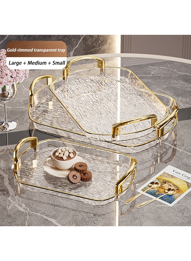 Joybos Set of 3 Transparent Plastic Tray with Handles 16/14/12 inches Large Serving Tray for Food Fruit Vegie Bread Cake Cookie Party - Image 1