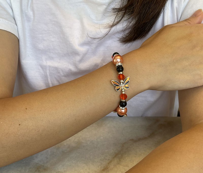 fiona Butterfly Bracelet - Butterfly Jewelry Gift For Women Girls - Butterfly Lovers Gift Stretch Bangle (Orange Black) - Image 3