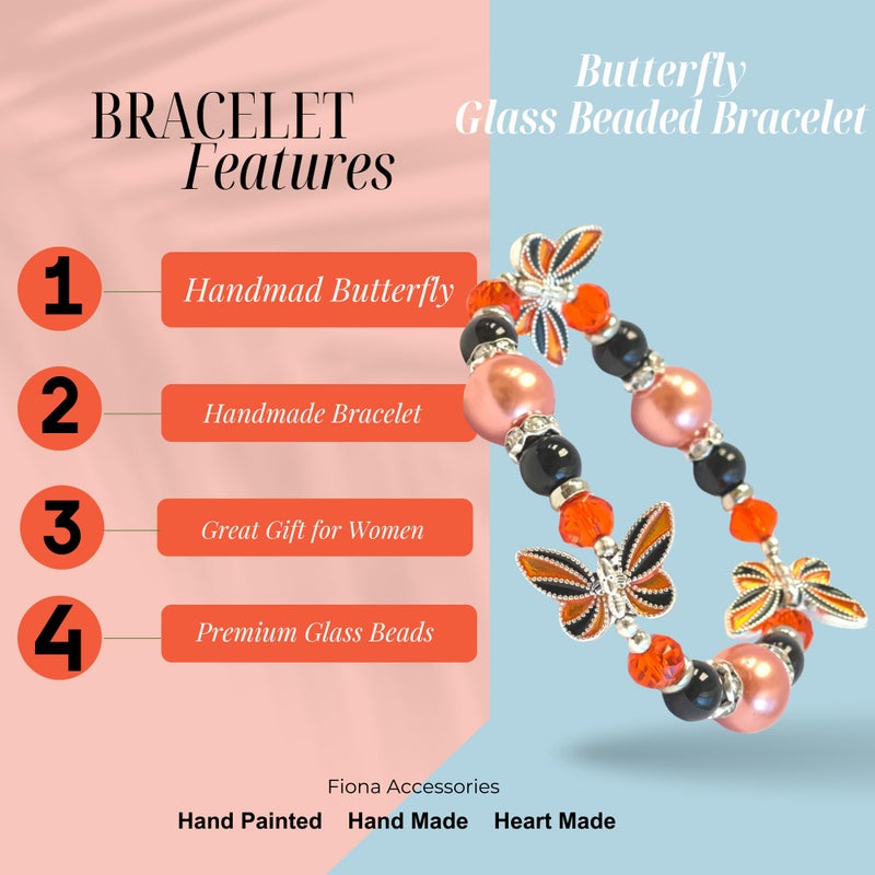 fiona Butterfly Bracelet - Butterfly Jewelry Gift For Women Girls - Butterfly Lovers Gift Stretch Bangle (Orange Black) - Image 5