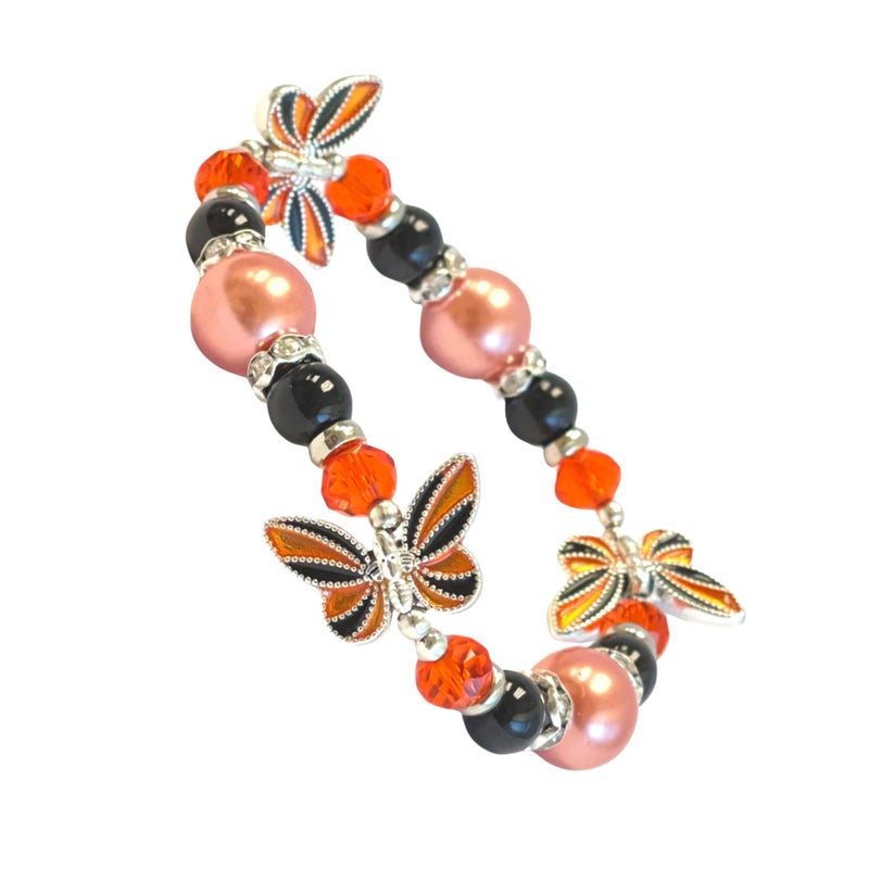 fiona Butterfly Bracelet - Butterfly Jewelry Gift For Women Girls - Butterfly Lovers Gift Stretch Bangle (Orange Black) - Image 1