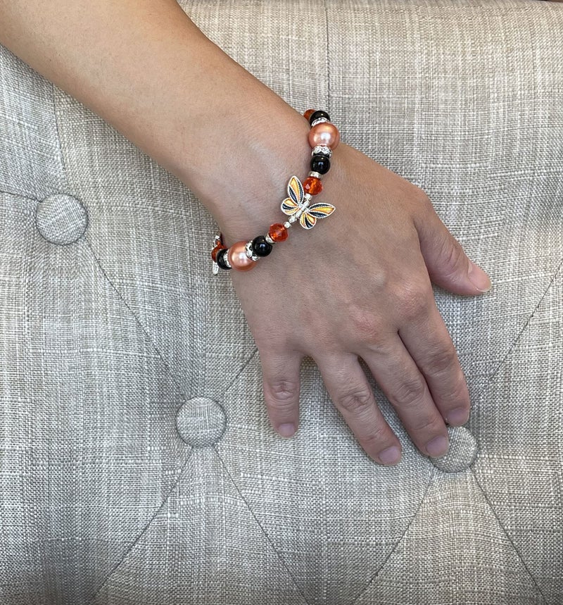 fiona Butterfly Bracelet - Butterfly Jewelry Gift For Women Girls - Butterfly Lovers Gift Stretch Bangle (Orange Black) - Image 2