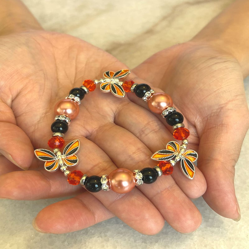 fiona Butterfly Bracelet - Butterfly Jewelry Gift For Women Girls - Butterfly Lovers Gift Stretch Bangle (Orange Black) - Image 4