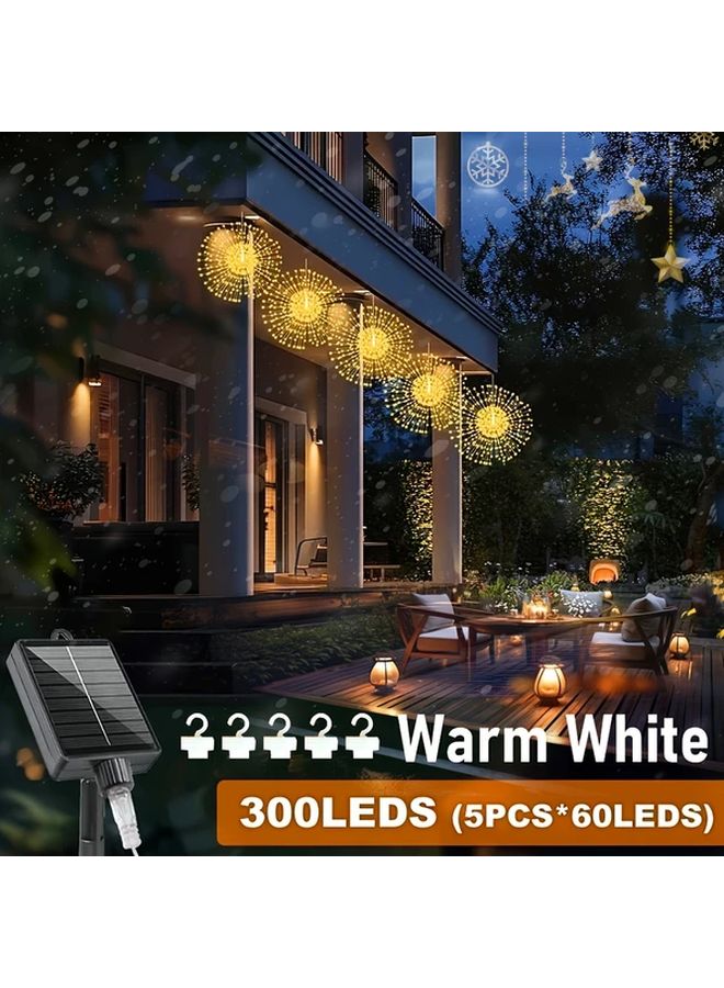 300 مصباح LED، 8 أوضاع، أضواء فيري خارجية تعمل بالطاقة الشمسية، تصميم نجمي باللون الأبيض الدافئ - Image 1