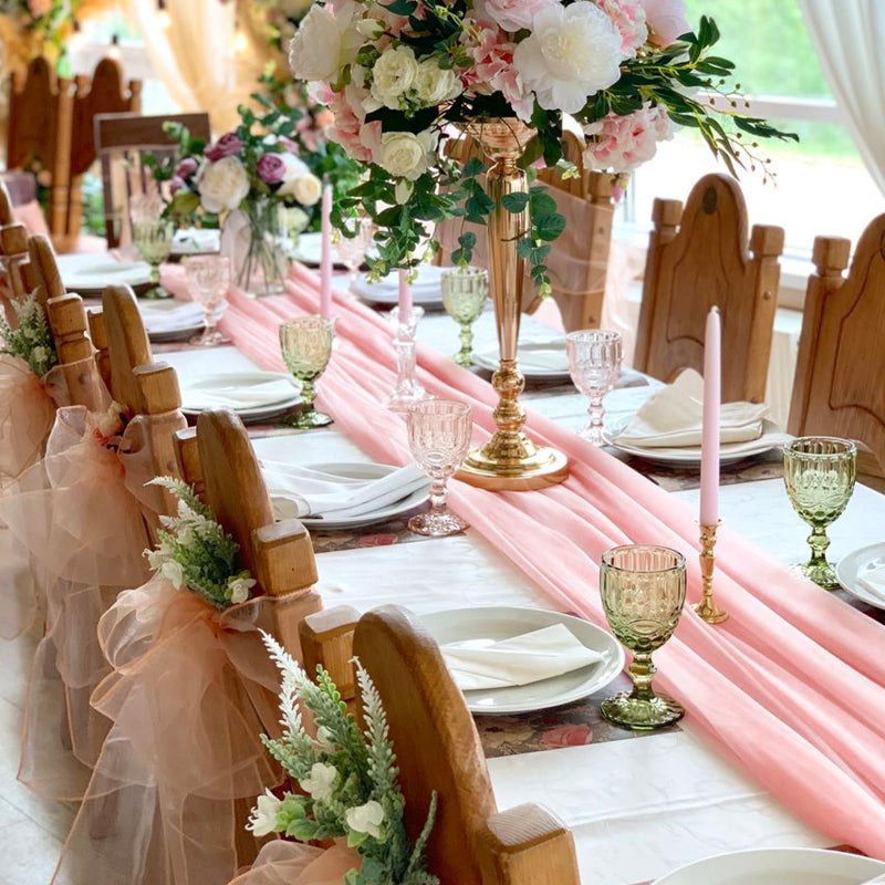 VZZNN 10 Pack 10ft Baby Pink Chiffon Table Runners Wedding Table Runner Sheer Romantic Tulle Table Runner for Christmas Wedding Bridal Tea Party Baby Shower Birthday Party Table Decorations(120 x 12 in) - Image 5