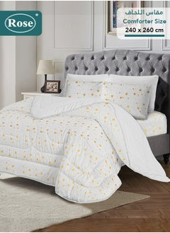 Rose ROSE Flory Luxury with Stars Design Comforter, Made of Premium Microfiber, Set of 6 pieces, Soft Lightweight, King size 260x240 cm, Stars White  - Image 1