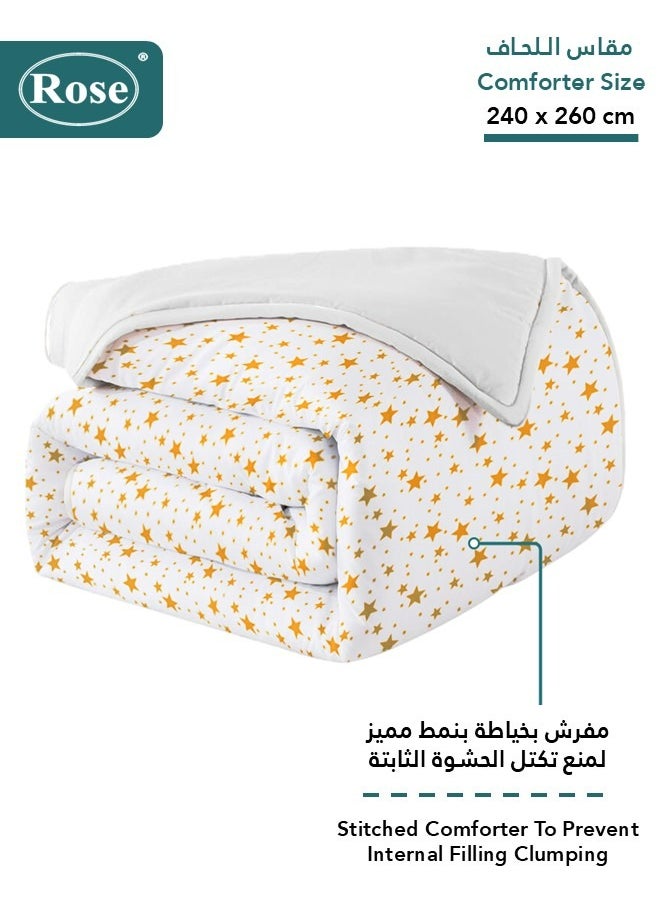 Rose ROSE Flory Luxury with Stars Design Comforter, Made of Premium Microfiber, Set of 6 pieces, Soft Lightweight, King size 260x240 cm, Stars White  - Image 2