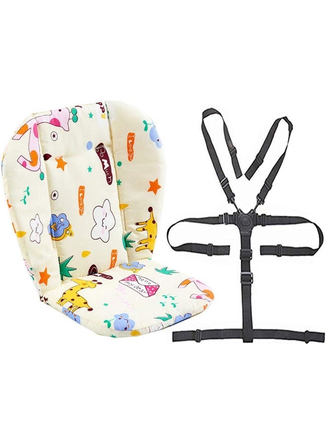 تو ورلد Baby Stroller/High Chair Seat Cushion Liner Mat Pad Cover Resistant and High Chair Straps (5 Point Harness) 1 Suit (Giraffe) - Image 1