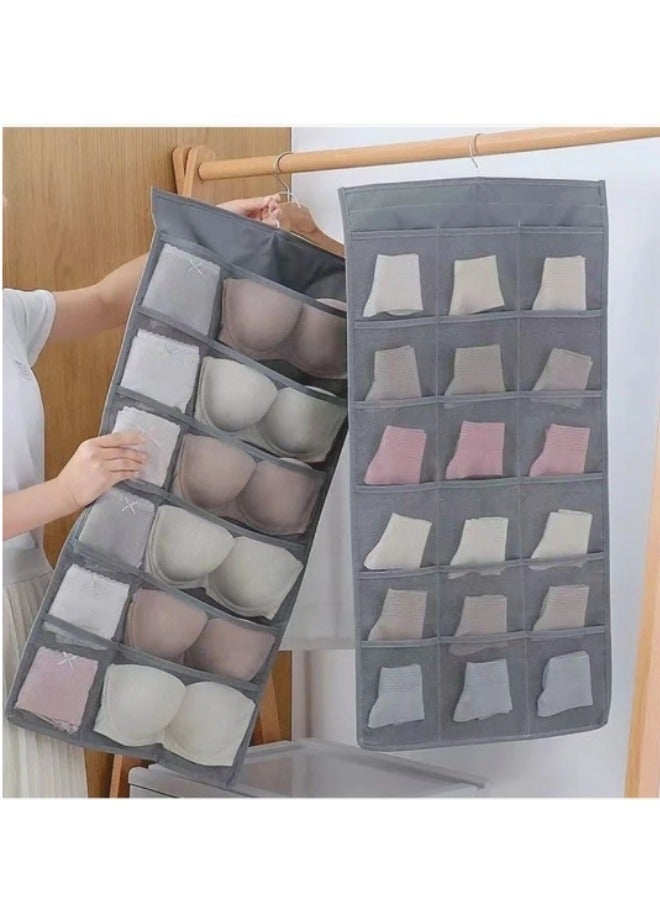 فالمر منظم معلق لحمالة الصدر والملابس الداخلية بسعة 12+18 خلية تخزين موفر للمساحة في الخزانة - رمادى - Image 2