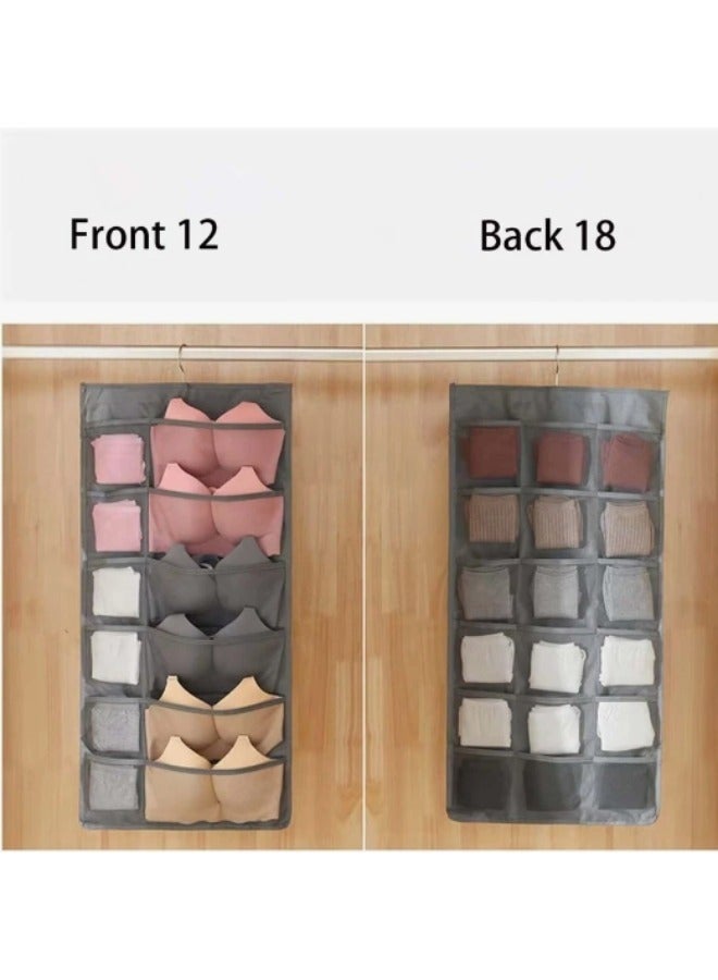 فالمر منظم معلق لحمالة الصدر والملابس الداخلية بسعة 12+18 خلية تخزين موفر للمساحة في الخزانة - رمادى - Image 3