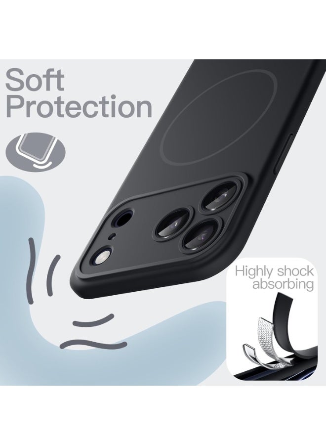 حافظة مغناطيسية من السيليكون لهاتف iPhone 17 Pro Max مقاس 6.9 بوصة متوافقة مع تقنية MagSafe سطح ناعم الملمس مع حماية من الصدمات مزودة بغطاء عدسة الكاميرا (أسود) - Image 5