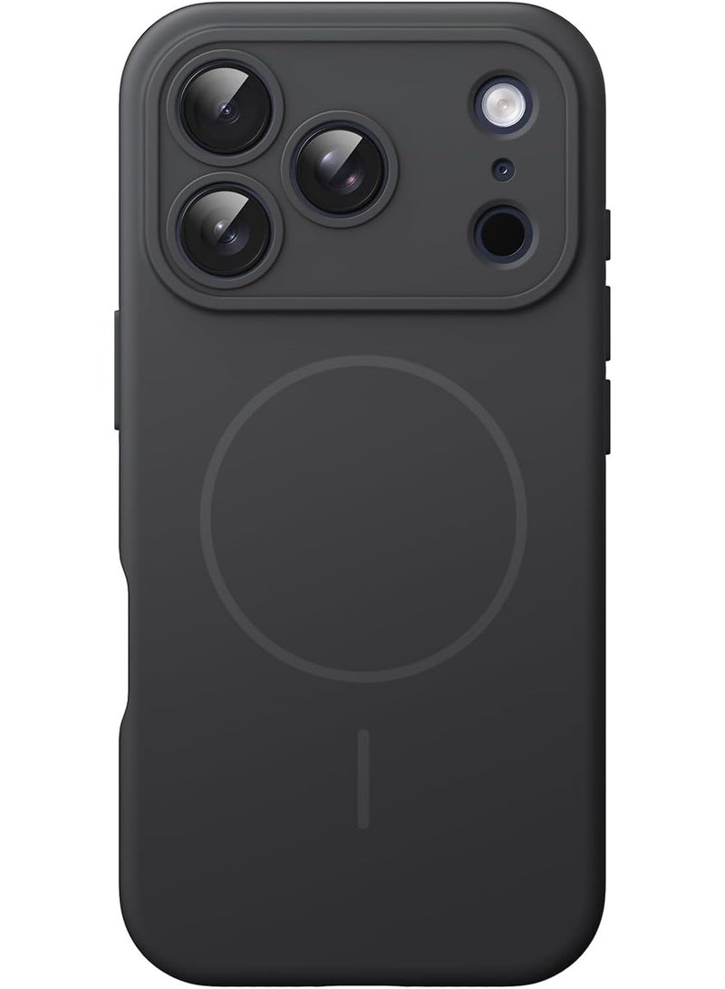حافظة مغناطيسية من السيليكون لهاتف iPhone 17 Pro Max مقاس 6.9 بوصة متوافقة مع تقنية MagSafe سطح ناعم الملمس مع حماية من الصدمات مزودة بغطاء عدسة الكاميرا (أسود) - Image 1
