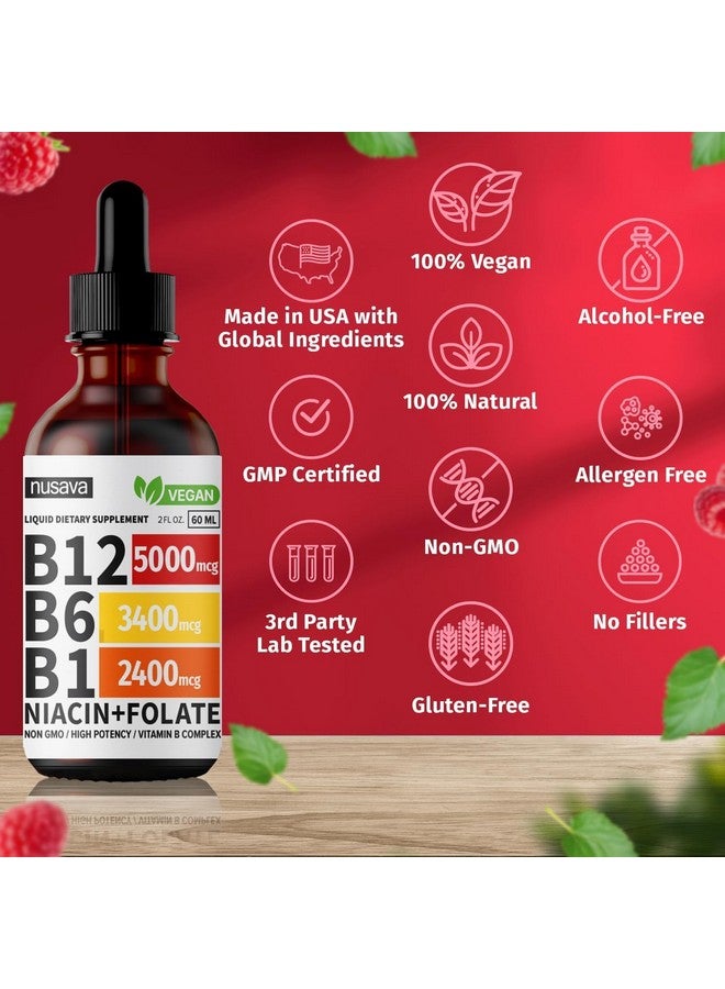 nusava (4 Pack) Vitamin B12 and B6 Liquid Drops, B12 Sublingual Vitamin B Complex - B 12 Vitamin 5000mcg - B12 Methylcobalamin for Energy, Brain, and Heart Support with 27,200 mcg, Raspberry, 80 Servings - Image 3