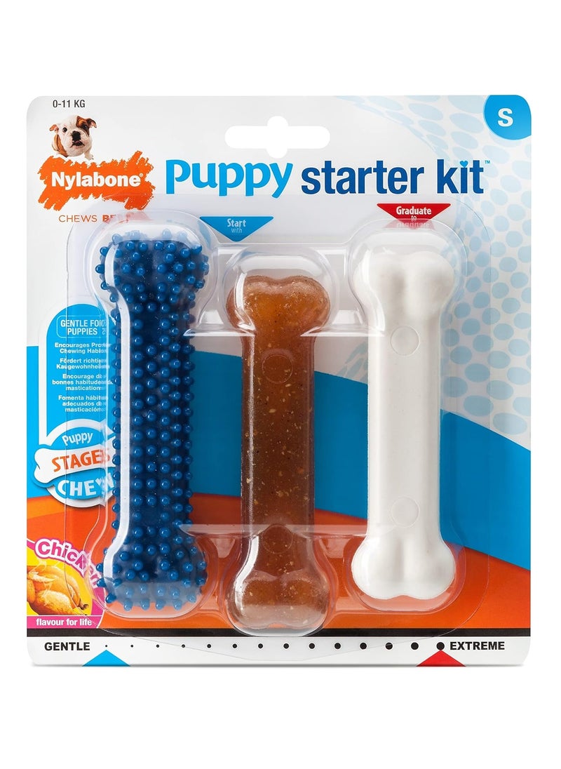Nylabone Puppy Starter Kit Pack of 3 Dental Dog Chew Bones Teething Gentle Graduate Small for Puppies Up to 11 kg  - Image 1