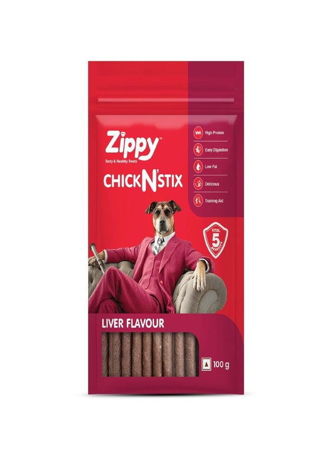 Zippy Chicken Sticks for Dogs - Liver Flavour | Tasty & Healthy Treats for All Ages | High Protein, Easy Digestion, Low Fat | Ideal for Training | Dog Treats Pack of 1, 100g - Image 1
