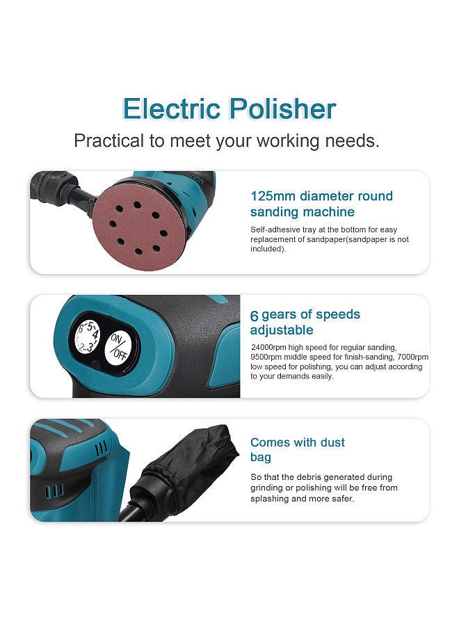 125mm Brushless Motor Cordless Orbital Sander Wood Grind Tool Electric Car Polisher Multifunctional Wood Metal Waxing Polishing Grinding Sanding Machine 6 Speed Adjustable Orbital Sander  - Image 3