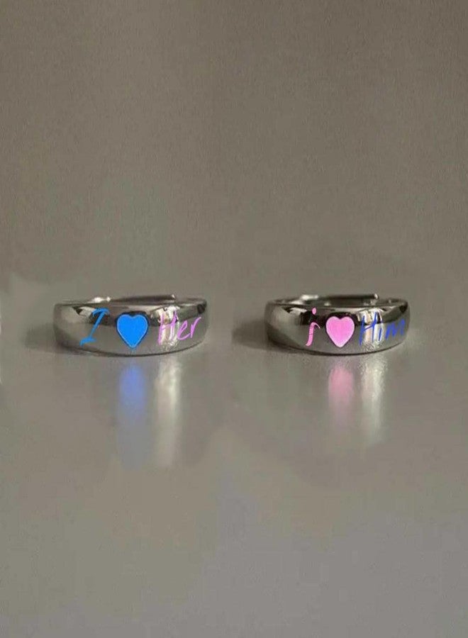 ZMANYIJEW Glowing Heart Ring Pink Blue Heart Couple Ring Funny Dark Luminous Ring Valentine's Day Heart Glow in The Dark Ring Promise Ring Cool Rings for Women Men Valentine's Day Love Jewelry - Image 2
