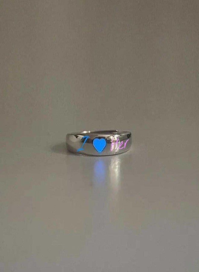 ZMANYIJEW Glowing Heart Ring Pink Blue Heart Couple Ring Funny Dark Luminous Ring Valentine's Day Heart Glow in The Dark Ring Promise Ring Cool Rings for Women Men Valentine's Day Love Jewelry - Image 3