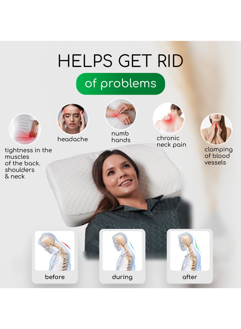 Memory Foam Pillow for Sleeping, Orthopedic Cervical Pillow for Neck Pain Relief, Medium Firmness, Unique Cooling Pillowcase, 60x40 cm, Zippered Removable Cover  - Image 5