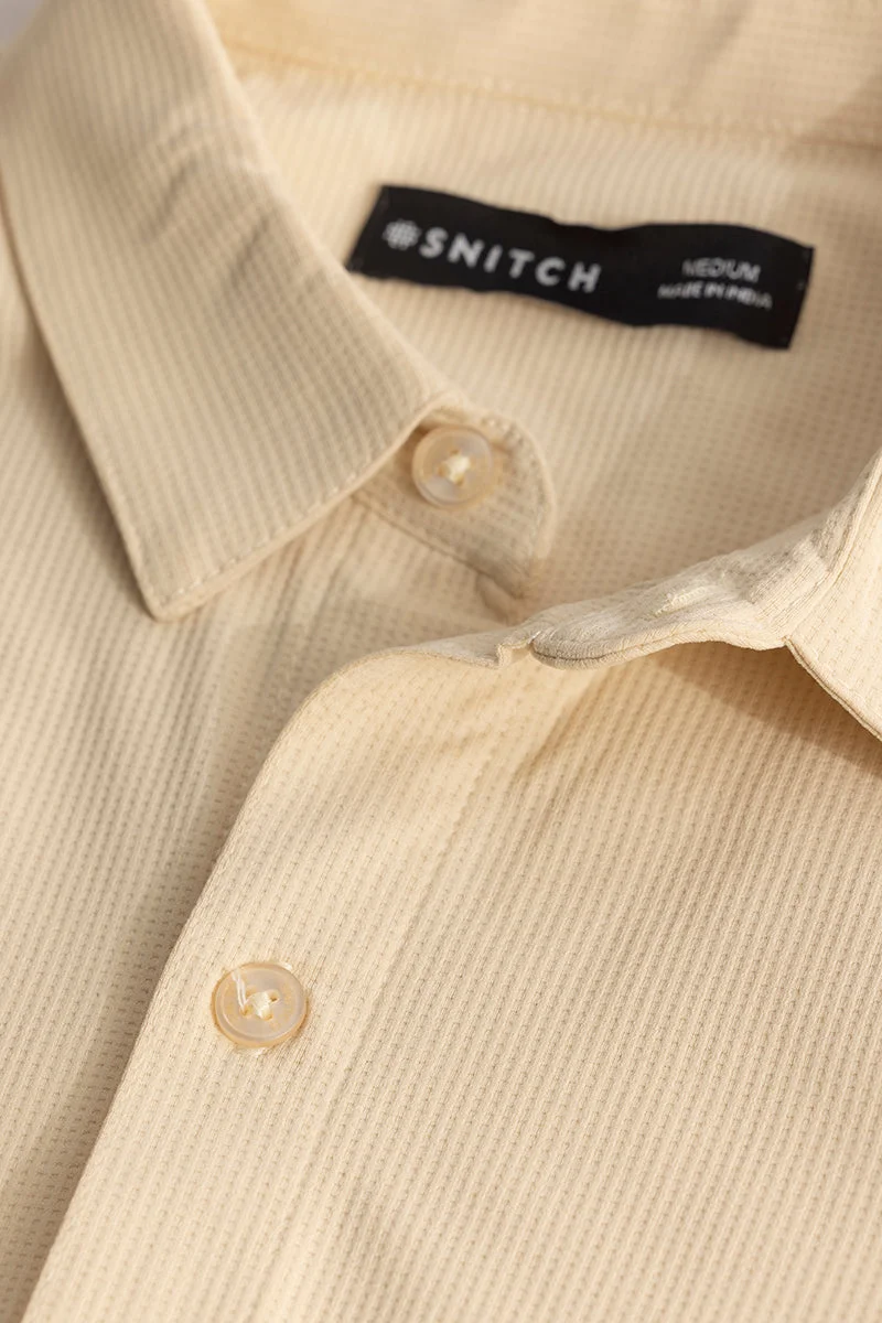 سنيتش Beige Textured Long Sleeve Slim Fit Casual Shirt