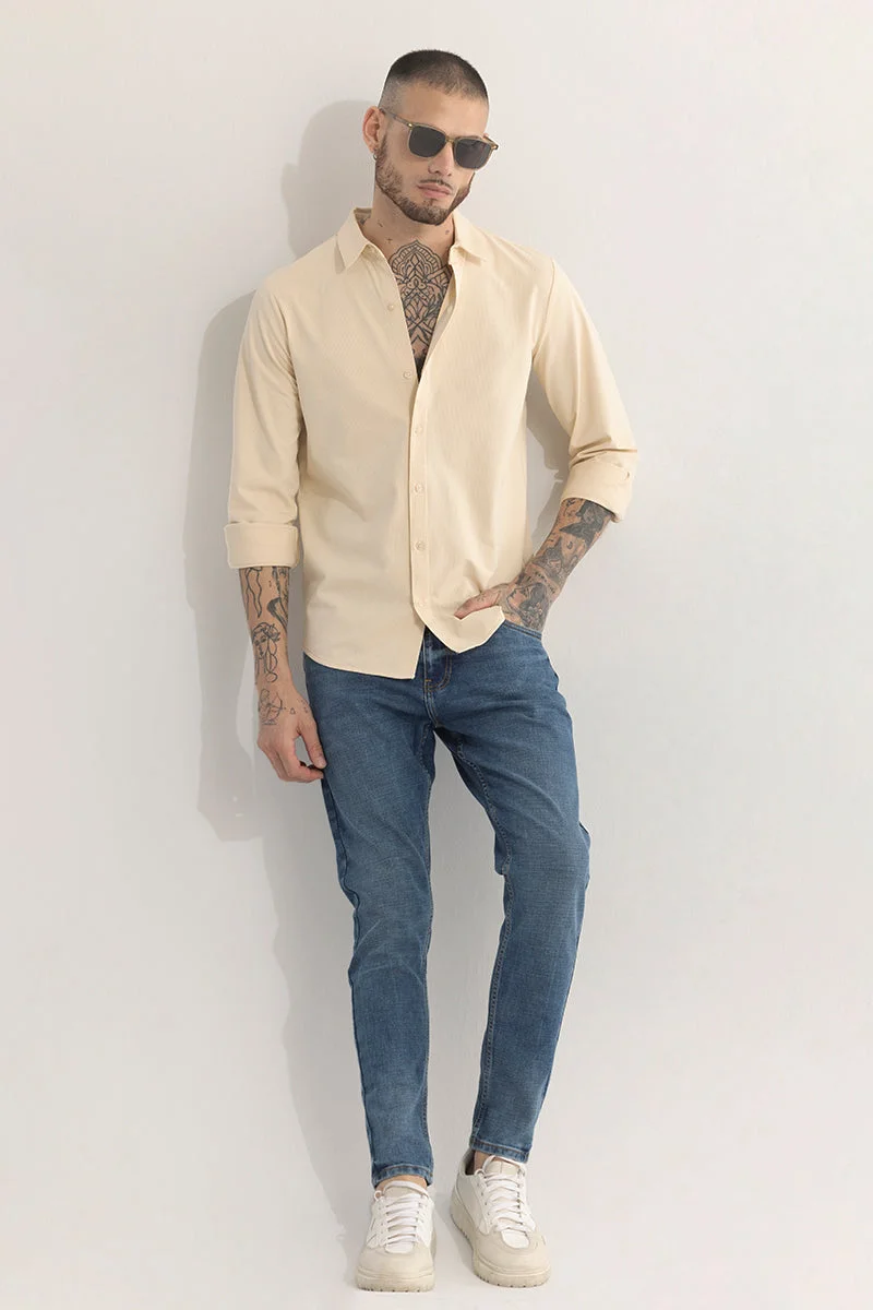 SNITCH Beige Beige Textured Long Sleeve Slim Fit Casual Shirt for Men | Best Price UAE