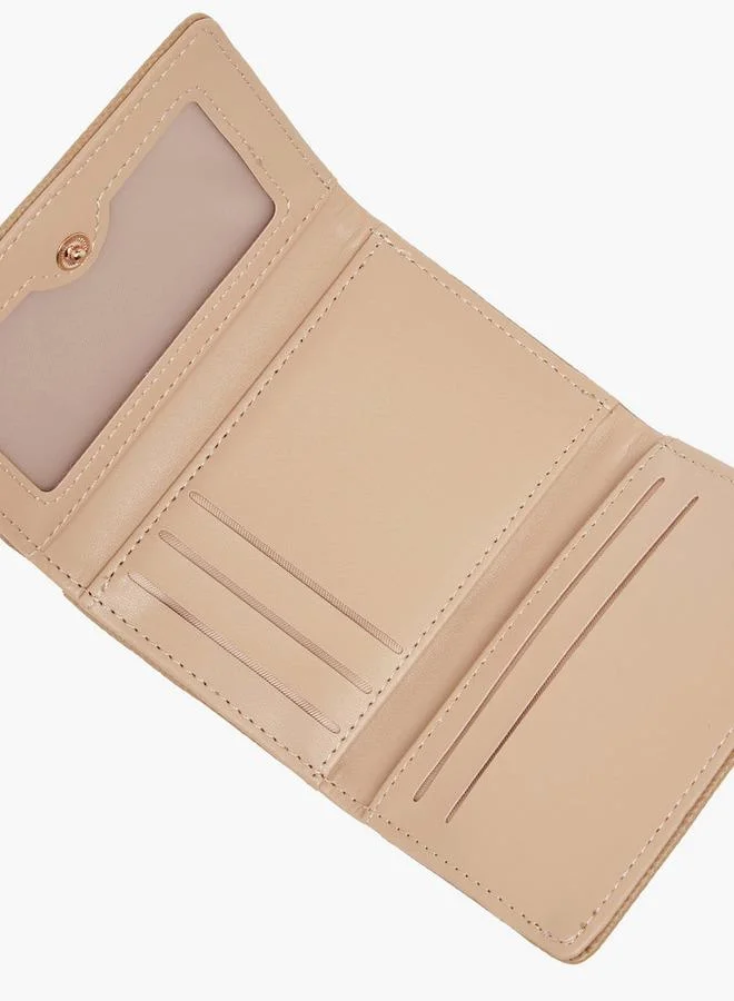 Flora Bella By Shoexpress BEIGE Textured Tri-Fold Wallet with Snap Button Closure for Women | Best Price UAE